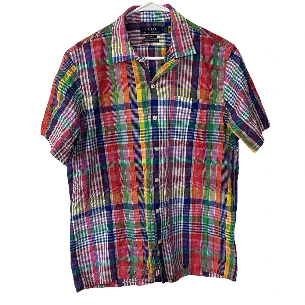 Polo Ralph Lauren Guaranteed to Wrinkle‎ Button Front Shirt Size Medium Plaid